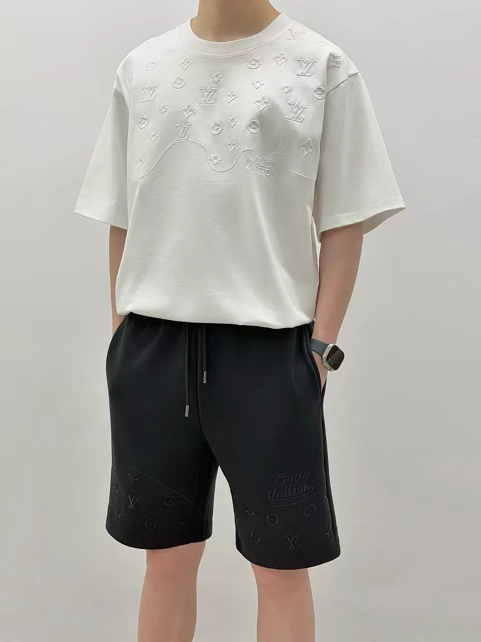 Louis Vuitton/Louis Vuitton wave pattern old flower embroidered logo shorts